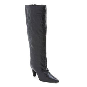 BRONX Black Leather Croc Embossed High Shaft Boots